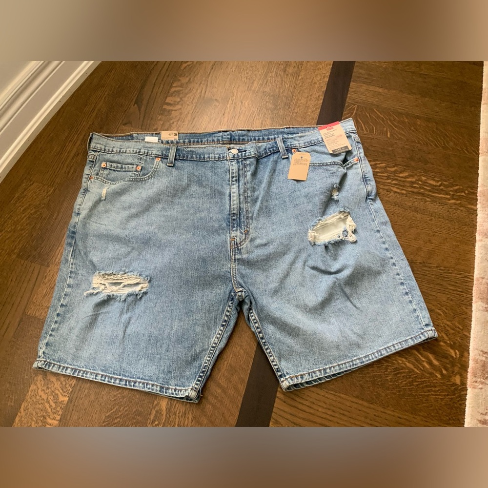 LEVI’S Men’s 405 Standard Denim Ripped Light-Wash Shorts Stretch Plus SZ 50 NEW